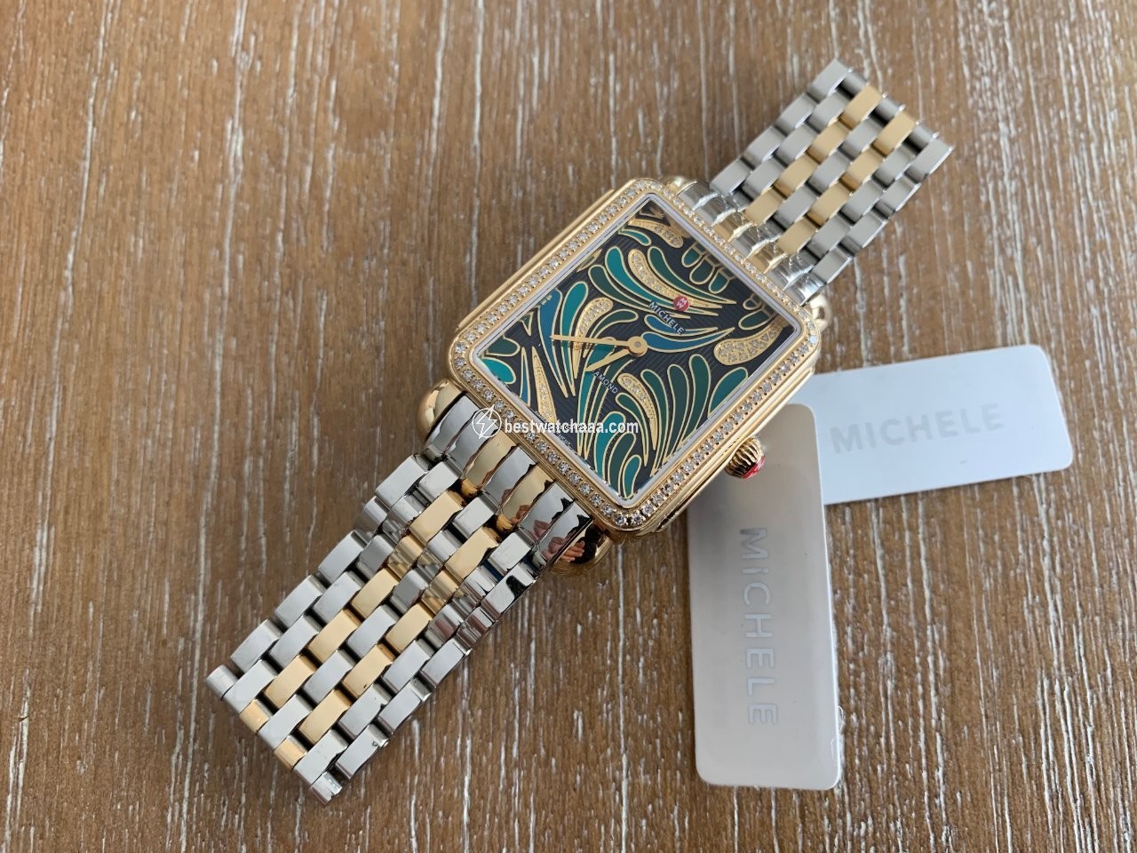 IMG_9085 Michele Deco Womens watch Quartz Yellow gold Michele Deco II Bijoux Diamond Gold, Green Dial MW06X01B0083 Replica 2