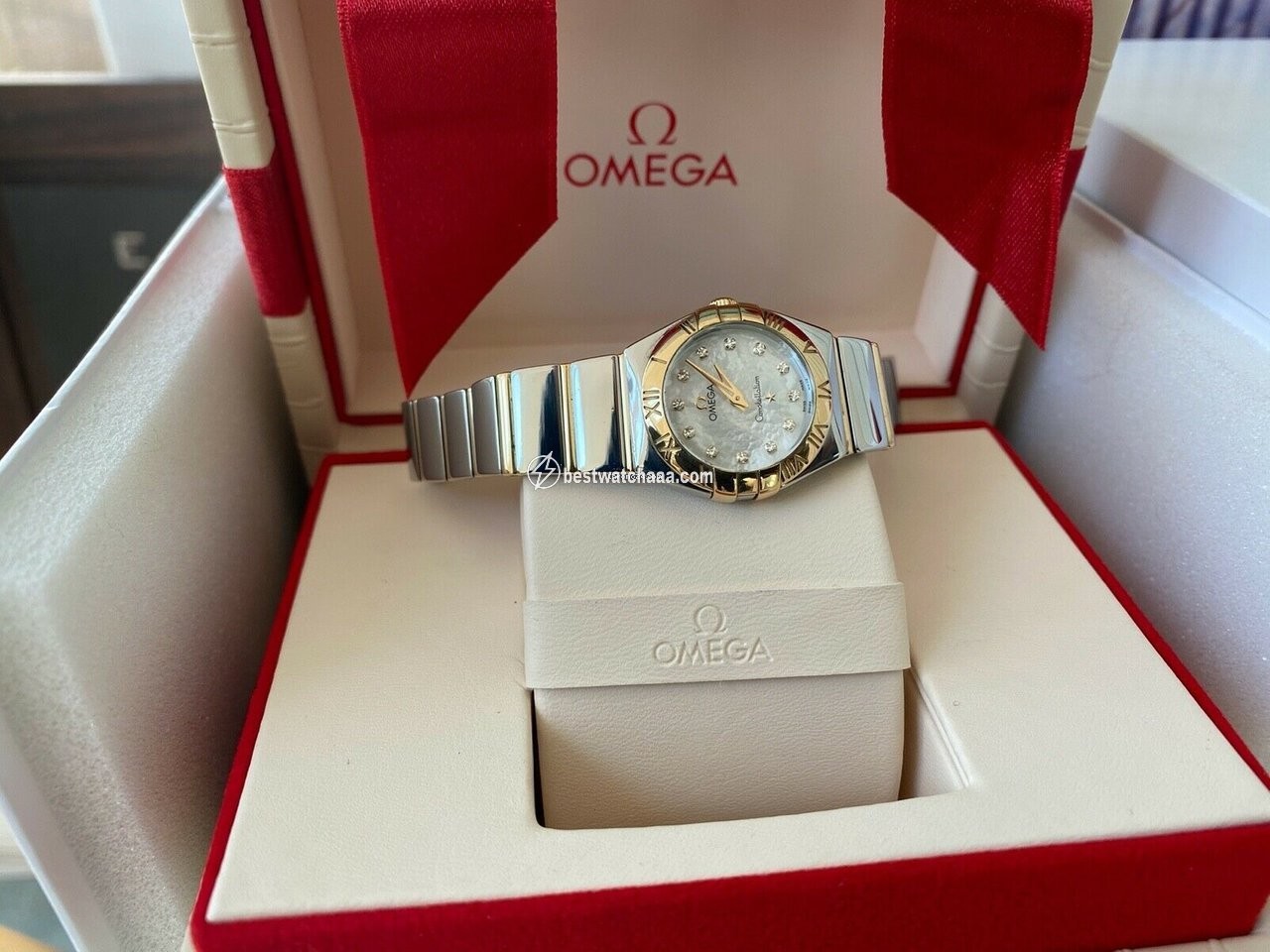 IMG_9085 Omega Constellation Quartz Womens watch Quartz Gold Steel 123.20.24.60.55.004 Replica 2