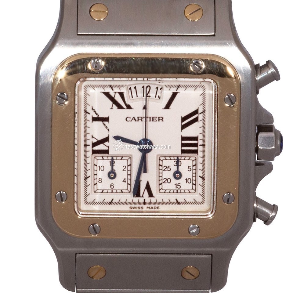 IMG_9085 Cartier Santos Mens watch Unisex Quartz Gold Steel 2425 Replica 2