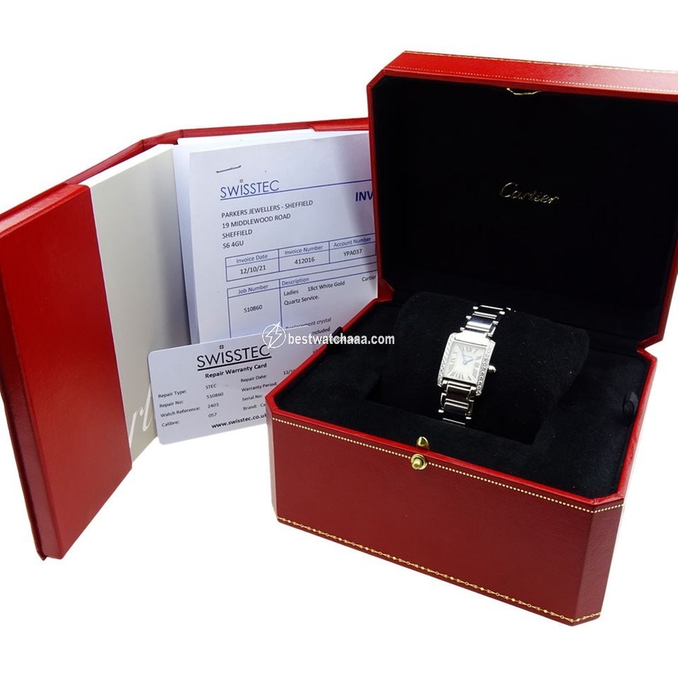 IMG_9085 Cartier Tank Francaise Mens watch Unisex Quartz White gold WE1002SE Replica 2