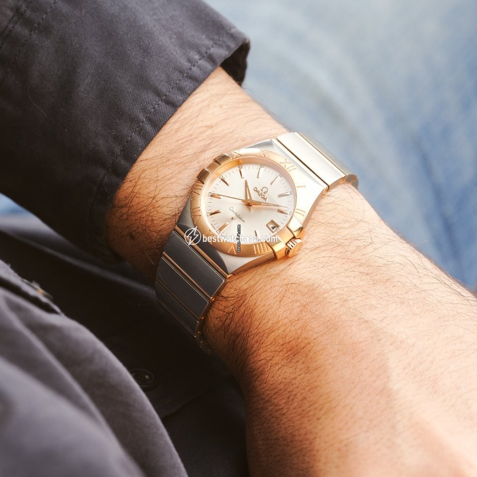 IMG_9085 Omega Constellation Quartz Mens watch Unisex Quartz Gold Steel 123.20.35.60.02.001 Replica 2
