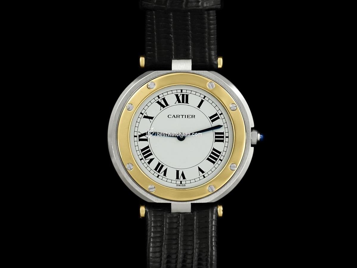 IMG_9085 Cartier Santos Mens watch Unisex Quartz Gold Steel 8499ST Replica 2
