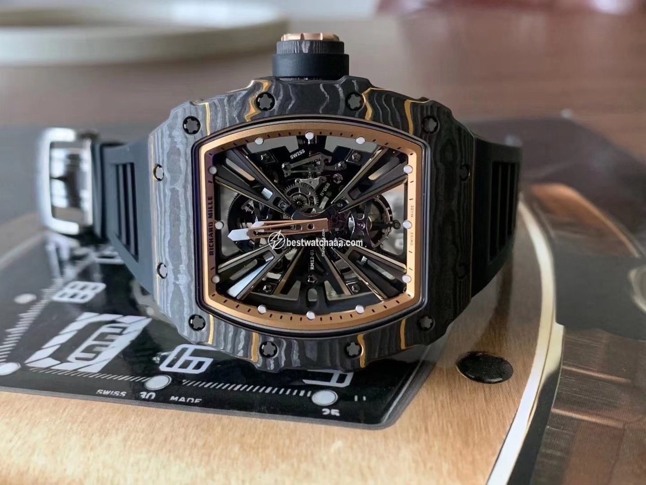 IMG_9085 Richard Mille Mens watch Unisex Automatic Carbon Richard Mille RM 12-01 Tourbillon Gold Quartz Tpt Replica 2