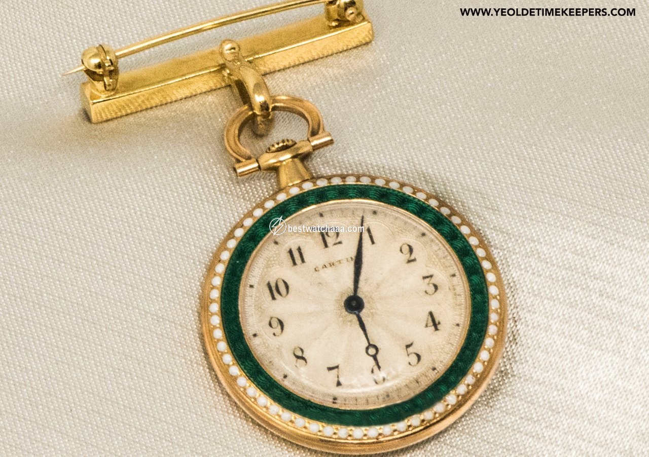 IMG_9085 Cartier Mens watch Unisex Manual winding Yellow gold CARTIER 1910 Rare Enamel Diamond 18kt Gold Pocket Watch Replica 2