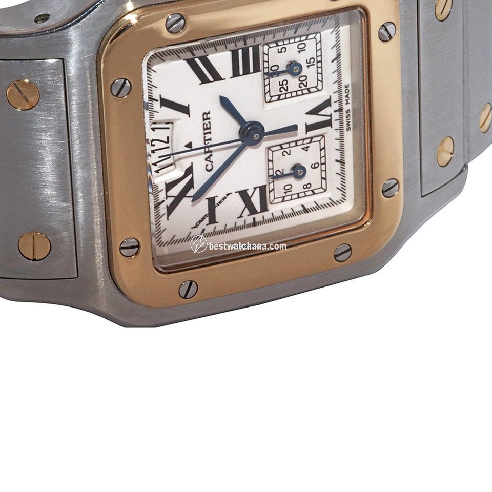 IMG_9086 Cartier Santos Mens watch Unisex Quartz Gold Steel 2425 3