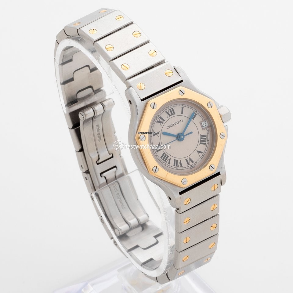 IMG_9086 Cartier Santos Womens watch Quartz Gold Steel 187903 3