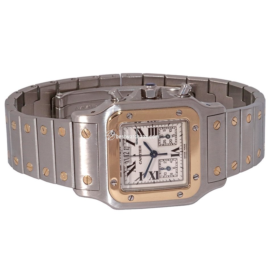 IMG_9081 Cartier Santos Mens watch Unisex Quartz Gold Steel 2425 Replica 4