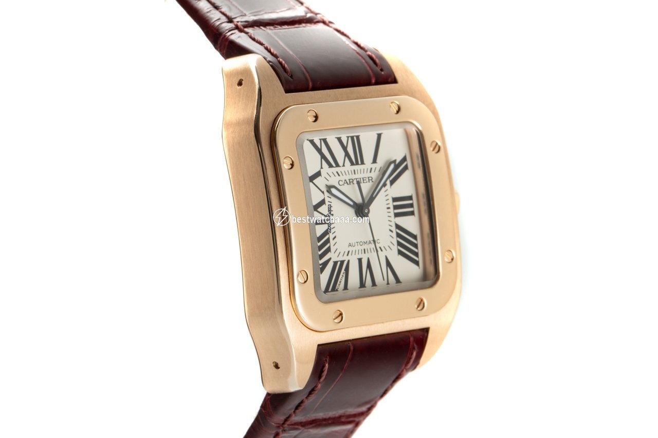 IMG_9081 Cartier Santos 100 Mens watch Unisex Automatic Yellow gold 2879 Replica 4