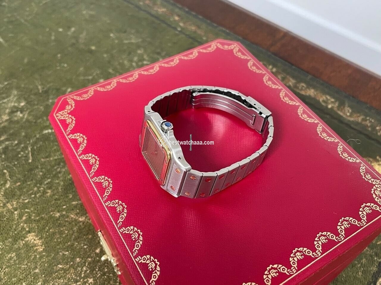 IMG_9081 Cartier Santos Mens watch Unisex Automatic Gold Steel 2961 Replica 4