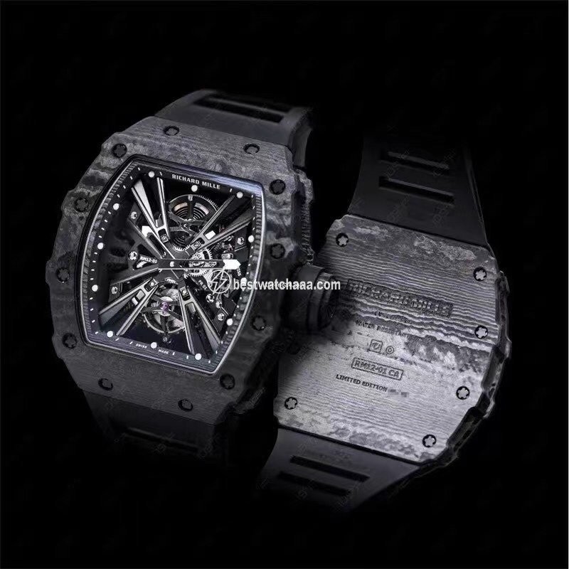 IMG_9081 Richard Mille Mens watch Unisex Automatic Carbon Richard Mille Tourbillon Black Quartz Tpt RM 12-01 Replica 4