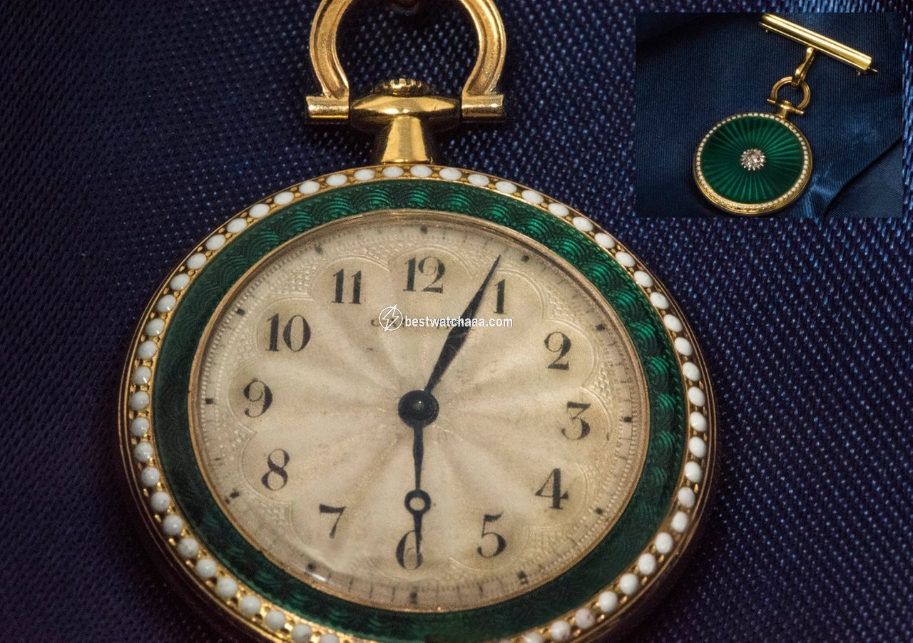 IMG_9081 Cartier Mens watch Unisex Manual winding Yellow gold CARTIER 1910 Rare Enamel Diamond 18kt Gold Pocket Watch Replica 4