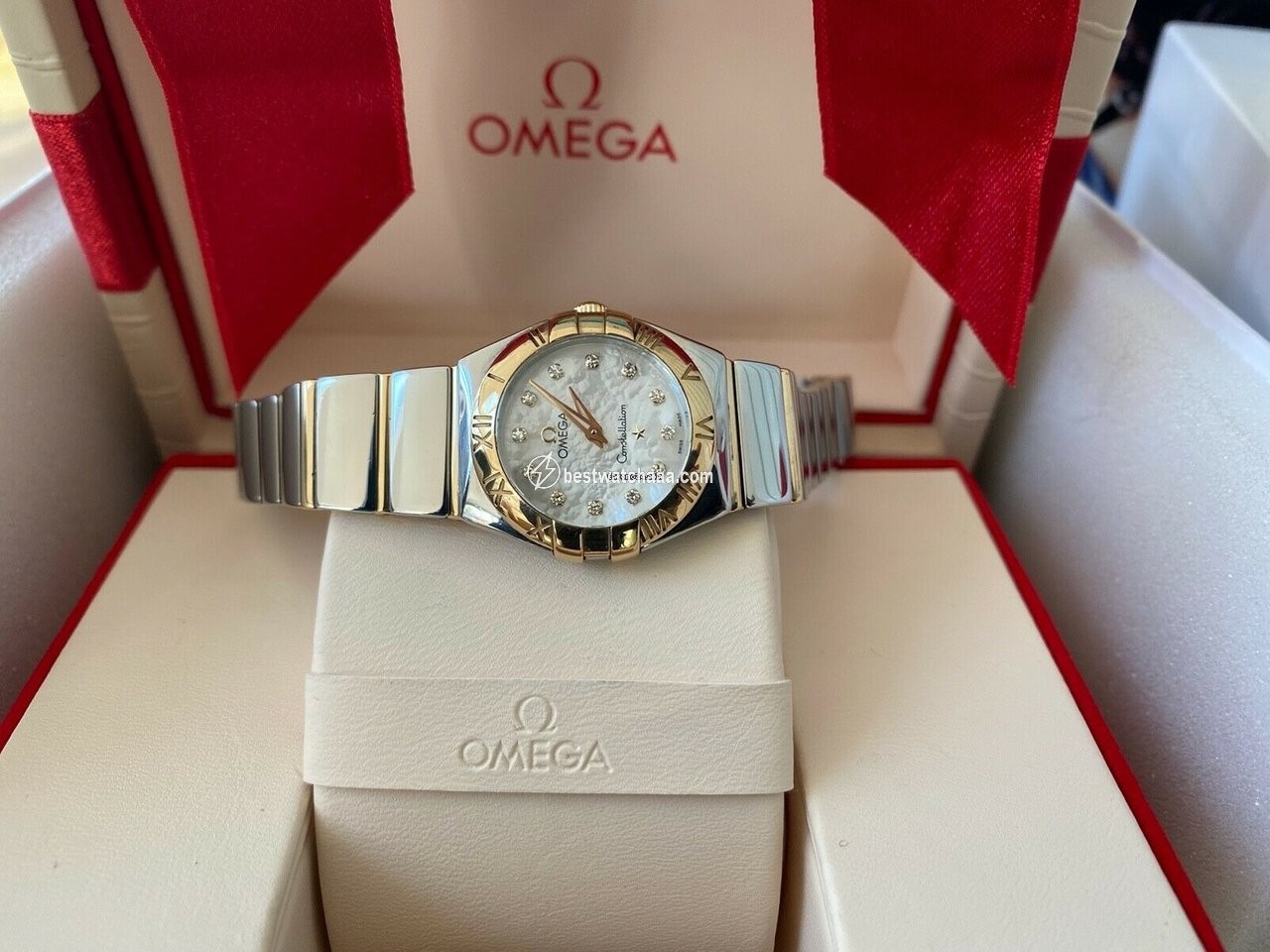 IMG_9081 Omega Constellation Quartz Womens watch Quartz Gold Steel 123.20.24.60.55.004 Replica 5