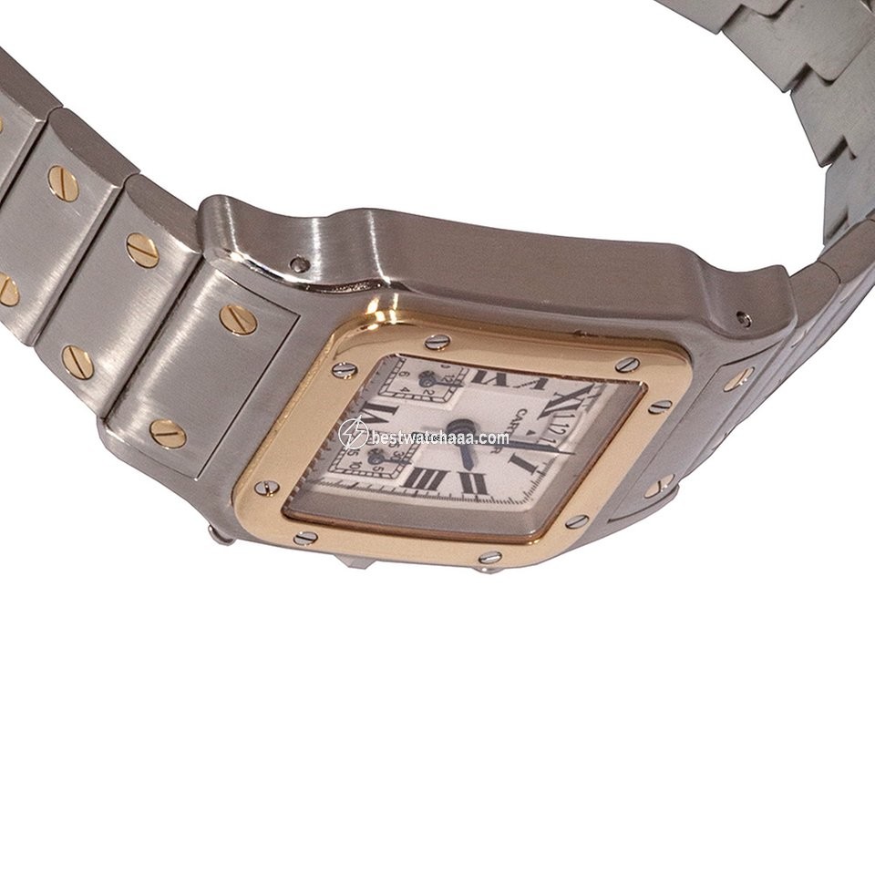 IMG_9081 Cartier Santos Mens watch Unisex Quartz Gold Steel 2425 Replica 5