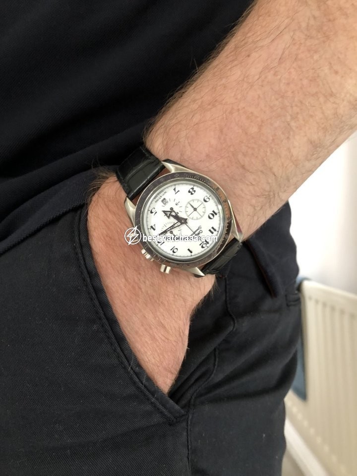 IMG_9081 Omega Speedmaster Broad Arrow Mens watch Unisex Automatic White gold 78020450 Replica 6