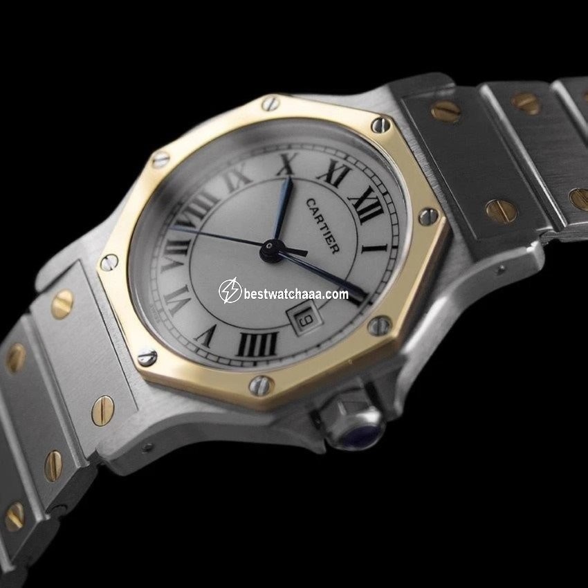 IMG_9081 Cartier Santos Mens watch Unisex Automatic Gold Steel 8275ST Replica 6