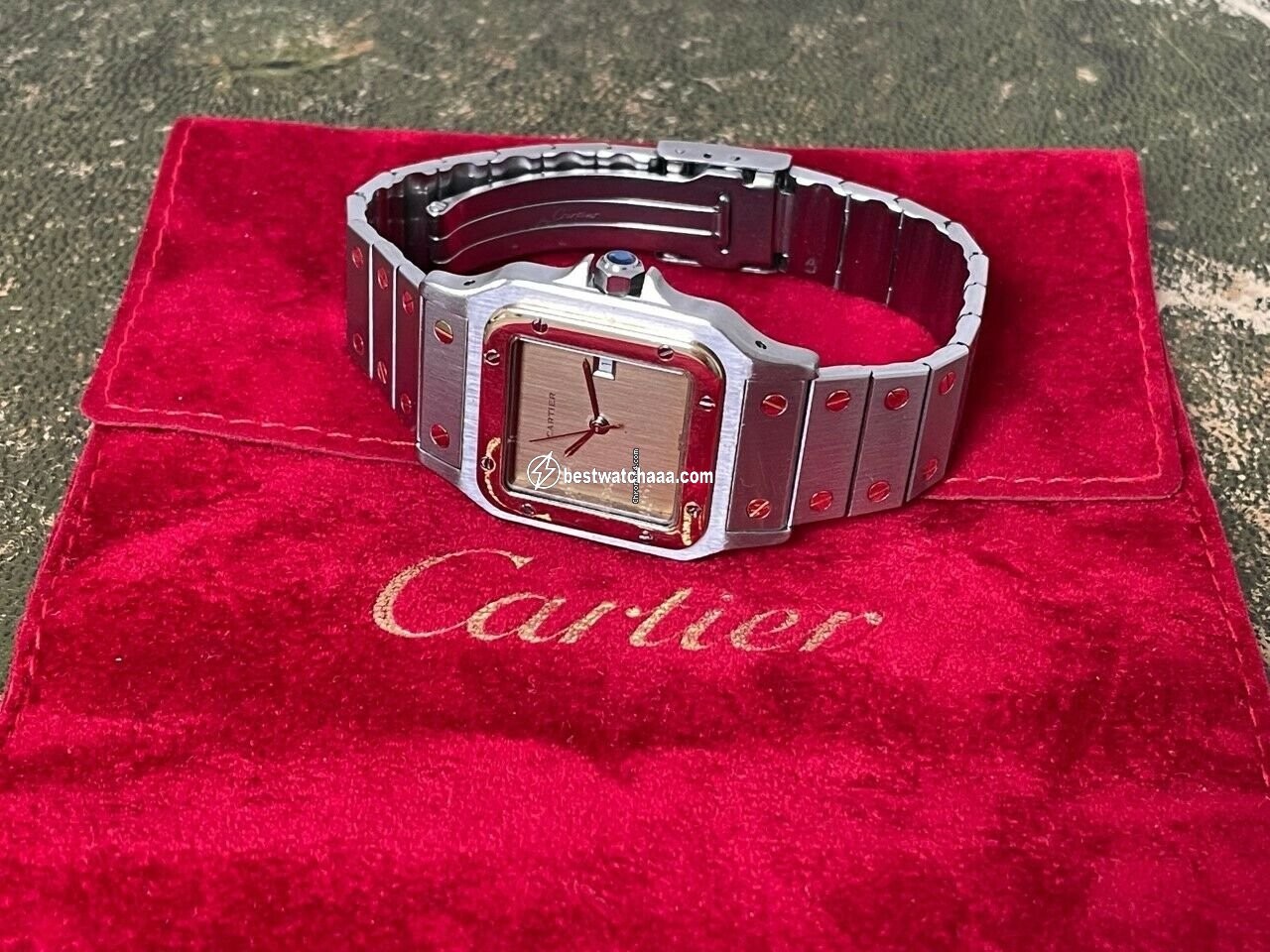 IMG_9081 Cartier Santos Mens watch Unisex Automatic Gold Steel 2961 Replica 6