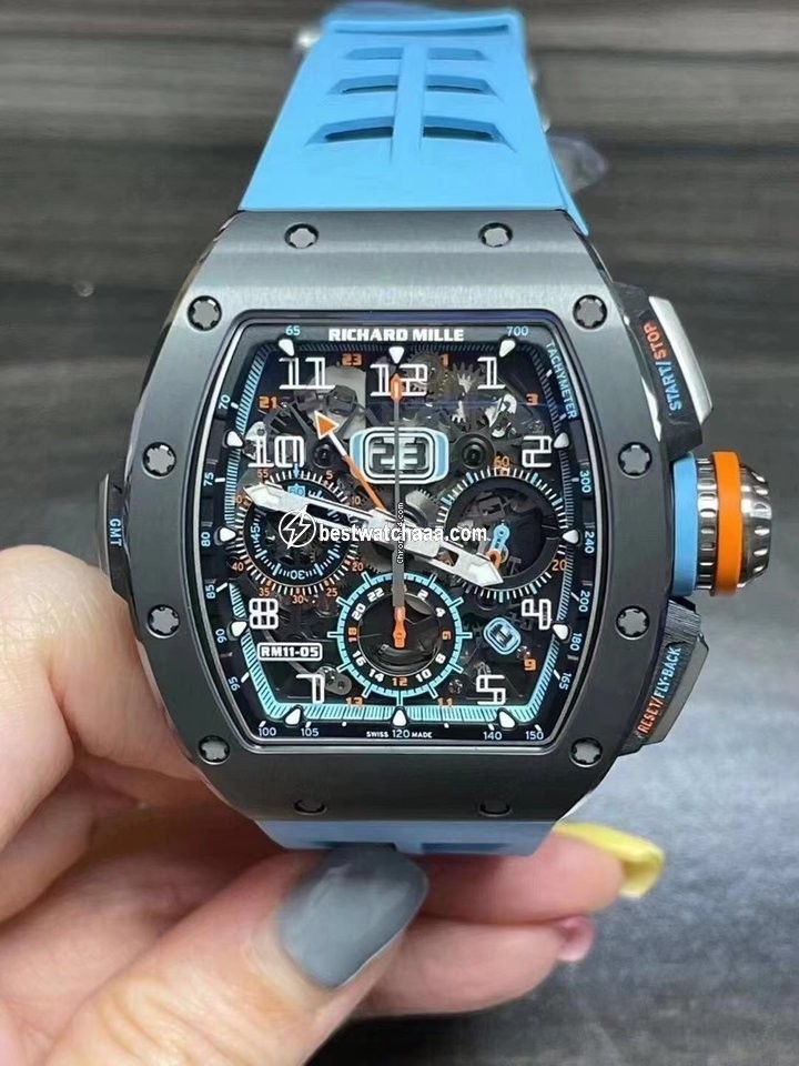 IMG_9081 Richard Mille RM 011 Mens watch Unisex Automatic Carbon RM11-05 Automatic Winding Flyback Chronograph Gmt Replica 6