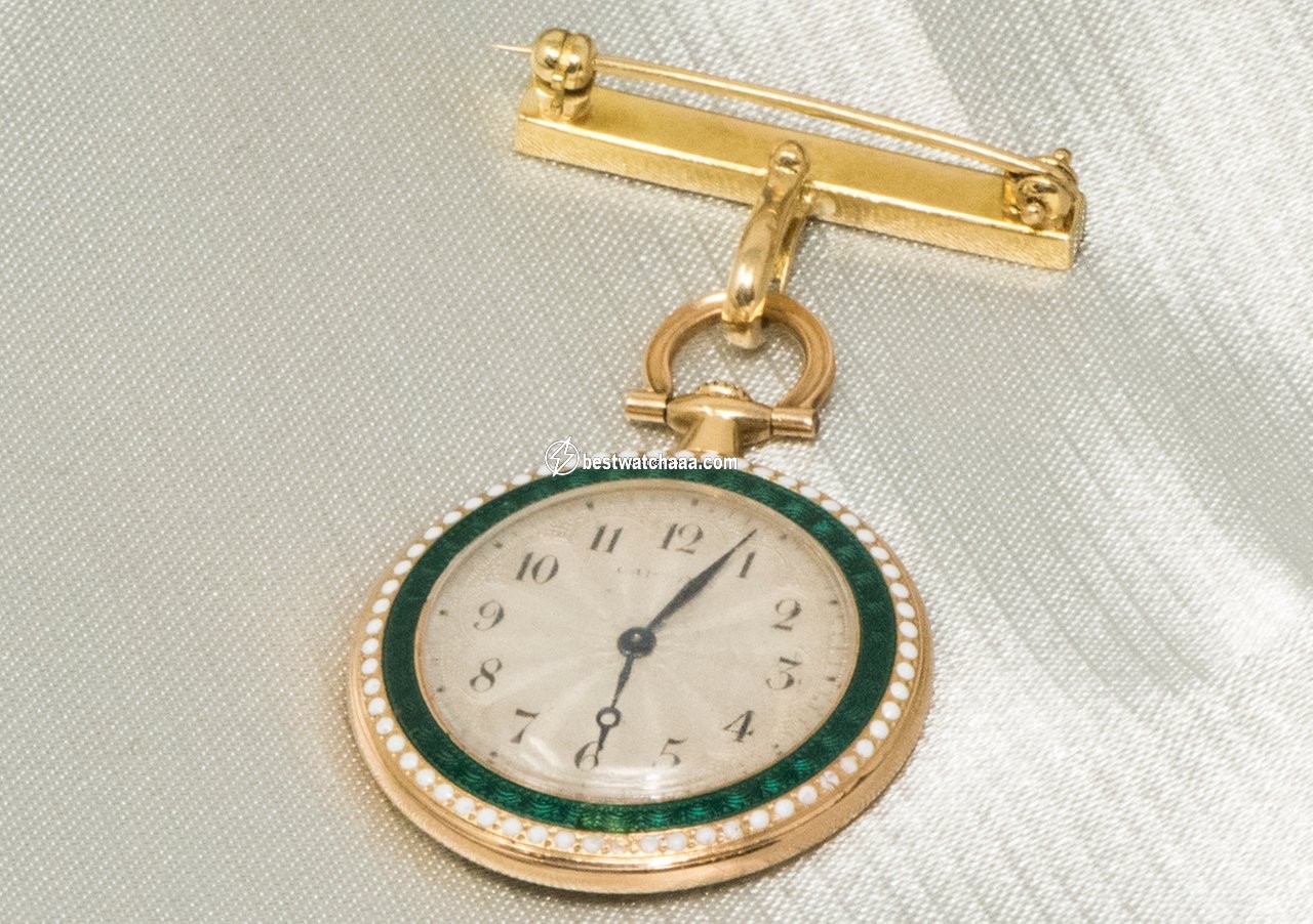 IMG_9081 Cartier Mens watch Unisex Manual winding Yellow gold CARTIER 1910 Rare Enamel Diamond 18kt Gold Pocket Watch Replica 6