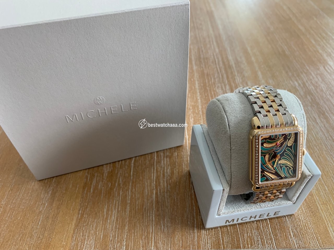 IMG_9081 Michele Deco Womens watch Quartz Yellow gold Michele Deco II Bijoux Diamond Gold, Green Dial MW06X01B0083 Replica 7