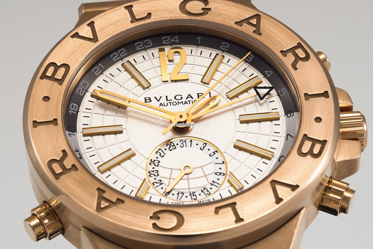 IMG_9081 Bulgari Diagono Mens watch Unisex Automatic Rose gold DGP 40 G GMT Replica 7