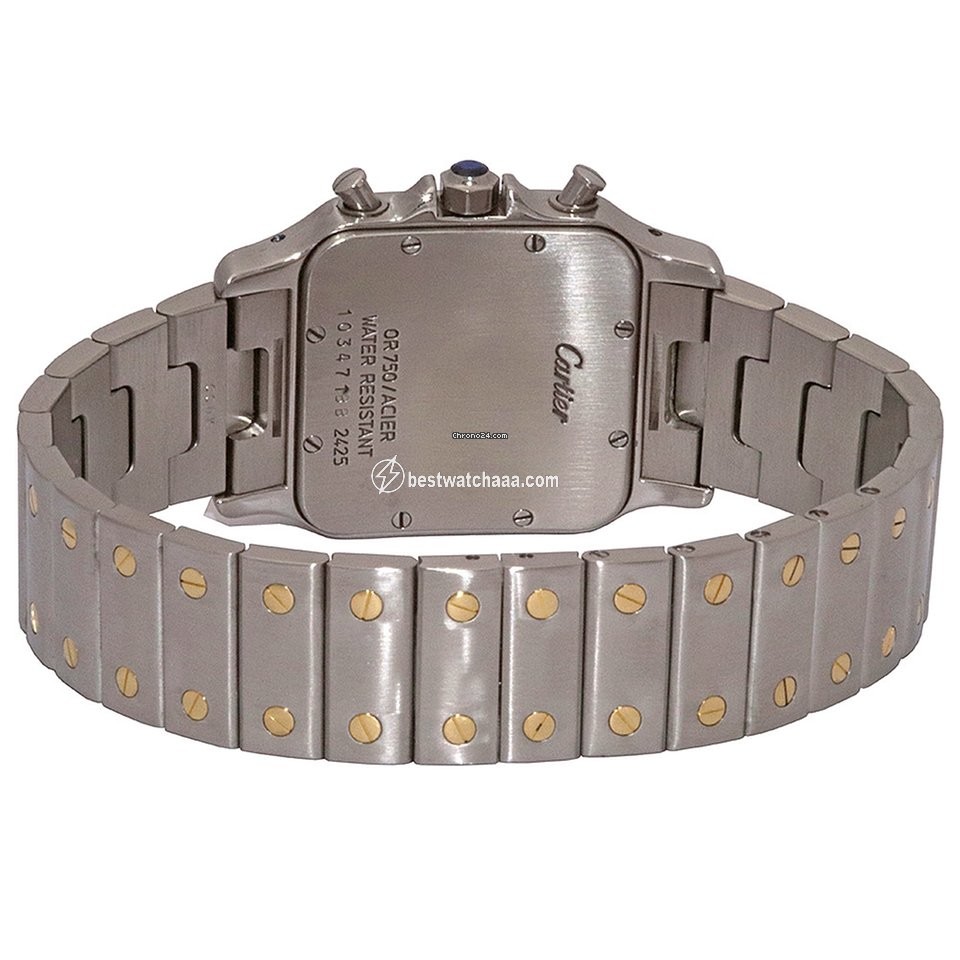 IMG_9081 Cartier Santos Mens watch Unisex Quartz Gold Steel 2425 Replica 7