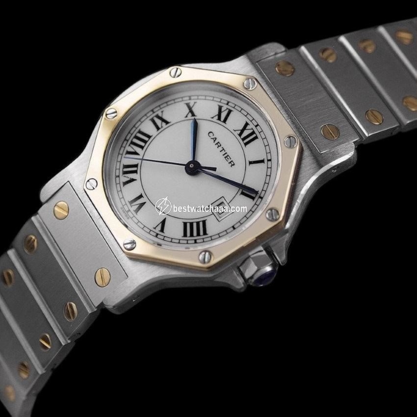 IMG_9081 Cartier Santos Mens watch Unisex Automatic Gold Steel 8275ST Replica 7