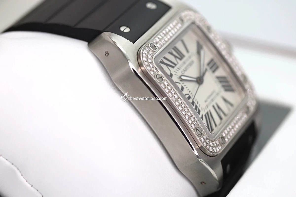 IMG_9081 Cartier Santos 100 Mens watch Unisex Automatic Steel 2656 Replica 7