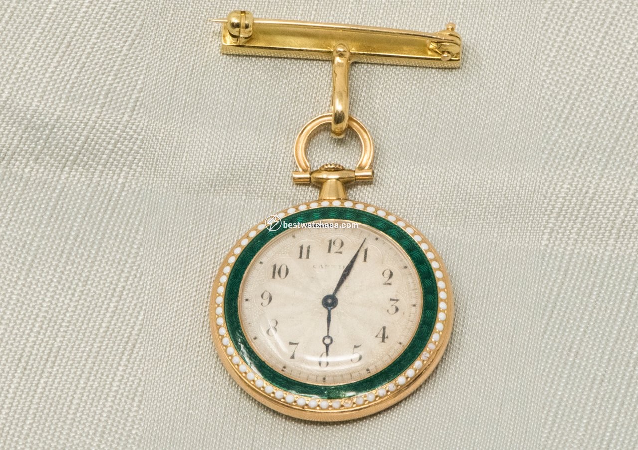 IMG_9081 Cartier Mens watch Unisex Manual winding Yellow gold CARTIER 1910 Rare Enamel Diamond 18kt Gold Pocket Watch Replica 7