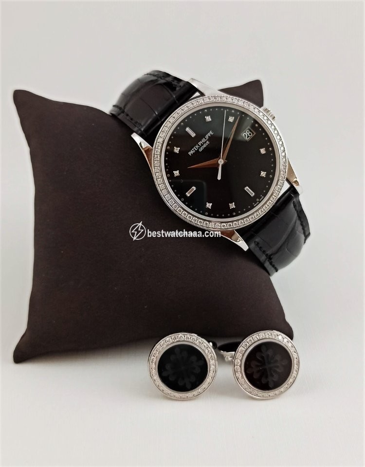 Patek Philippe Calatrava Mens watch Unisex Automatic White gold 5297G-001 (with matching Cufflinks 205.9108G)