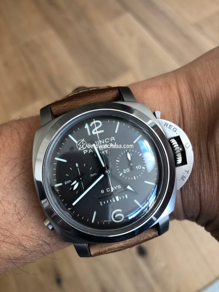 Panerai Luminor 1950 8 Days Chrono Monopulsante GMT Mens watch Unisex Manual winding Titanium PAM 00311
